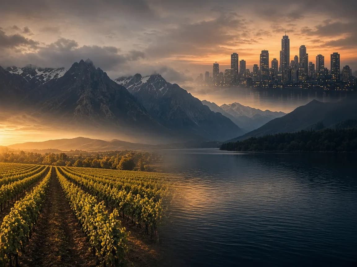 Paisaje editorial argentino al atardecer