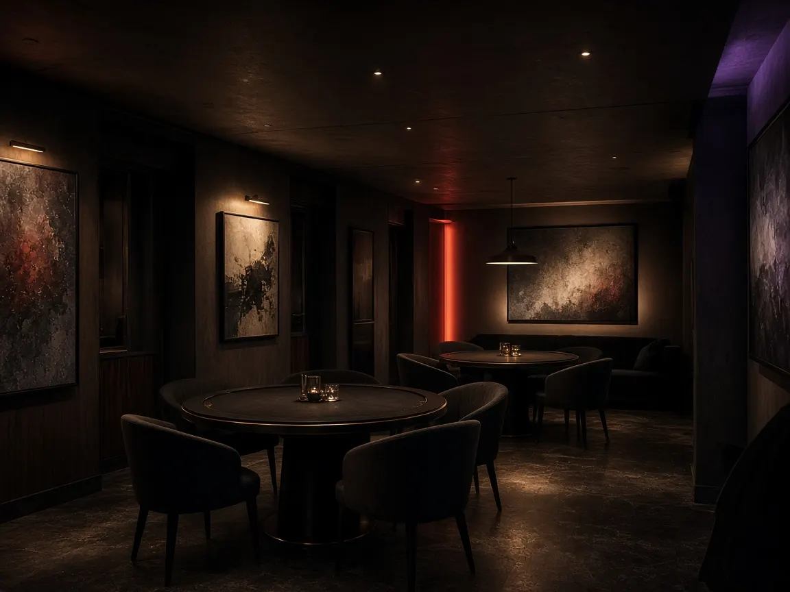 Salón de entretenimiento en sótano estilo galería